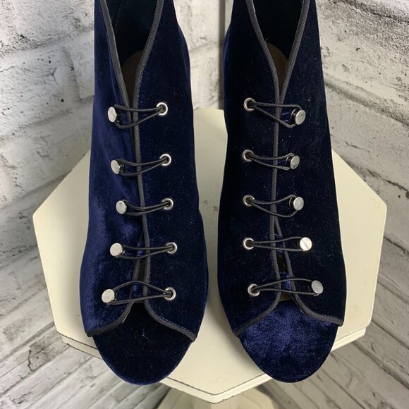 Enzo Angiolini Witchy Blue Velvet Peep Toe Strappy Ankle Boot - Picture 4 of 12